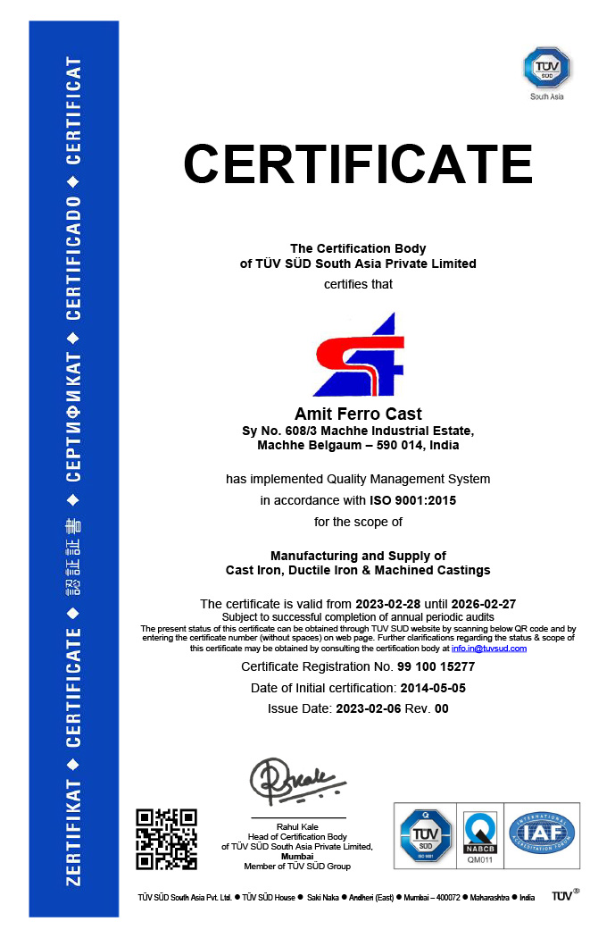 Amit Ferro Cast ISO certificate