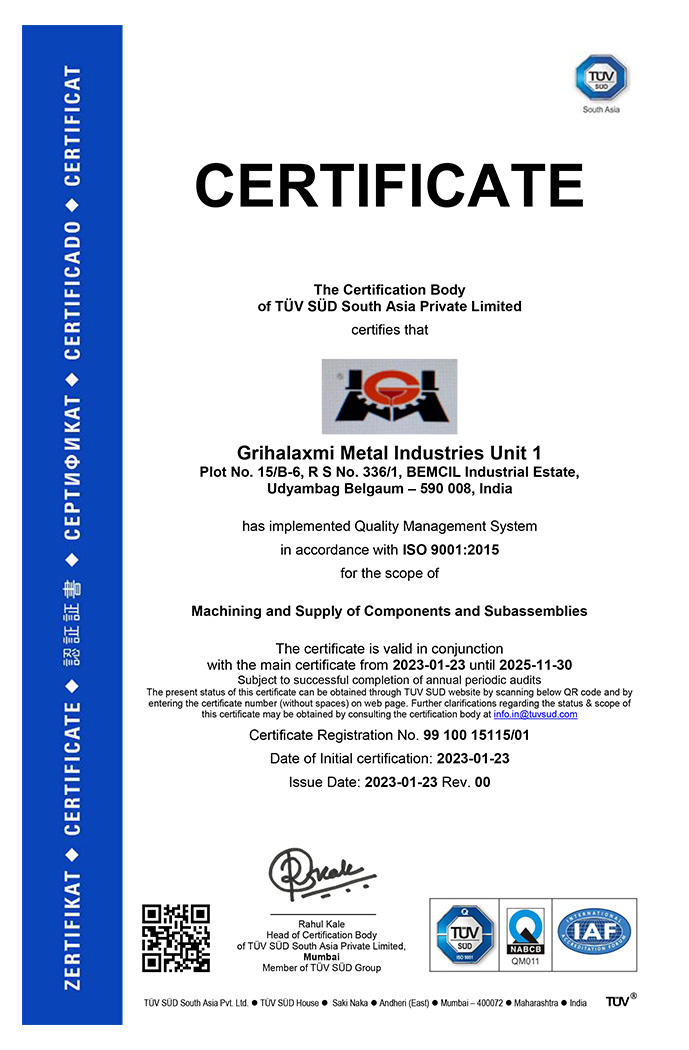 Grihalaxmi Unit 1 ISO certificate