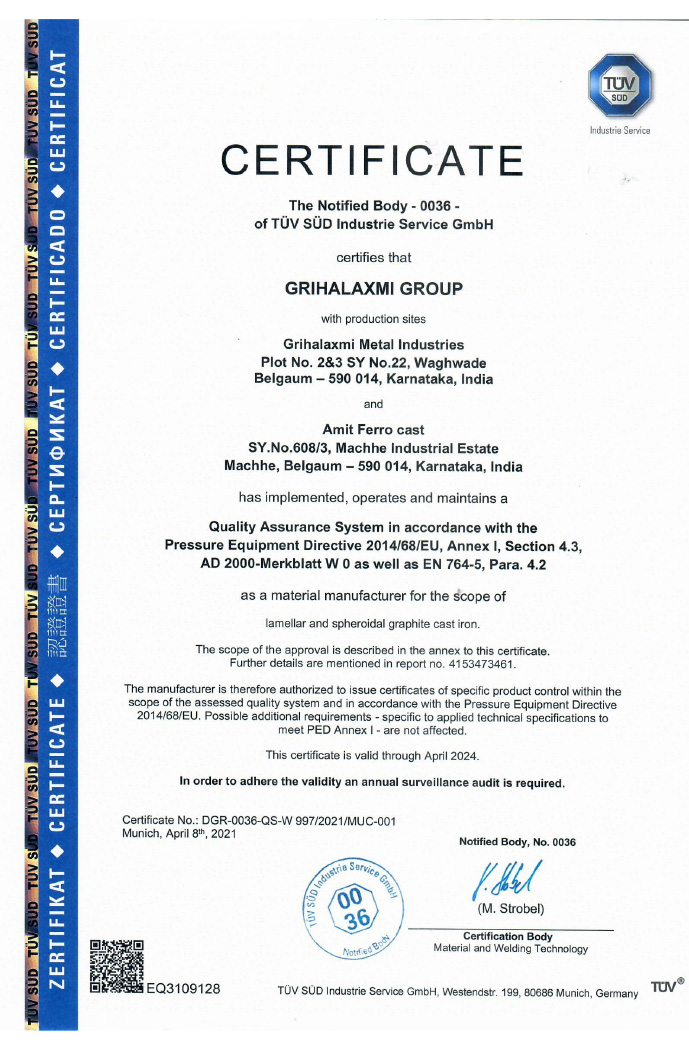 Amit Ferro Cast ISO certificate